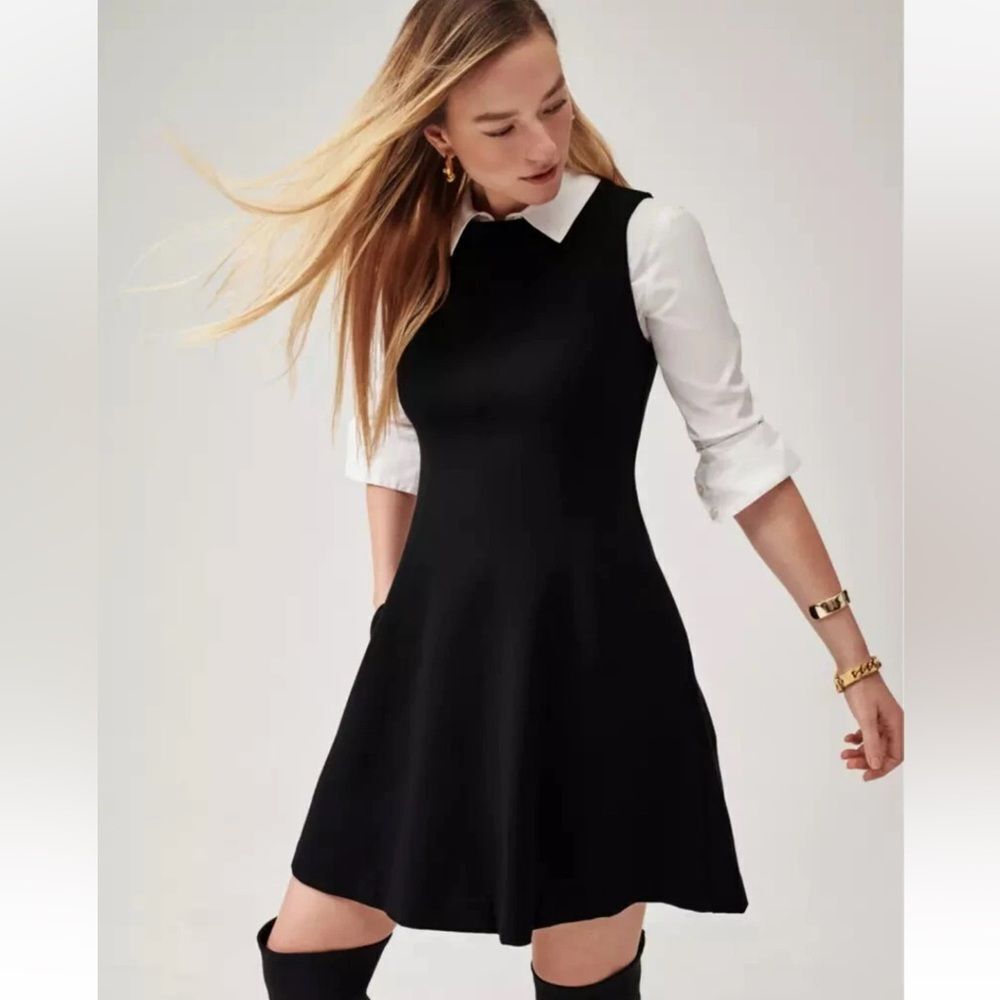 SPANX The Perfect Fit & Flare Sleeveless DRESS Size M Black Ponte Pockets NEW